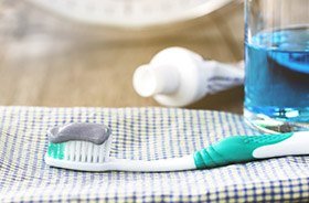 Toothbrush with toothpaste on the bristles